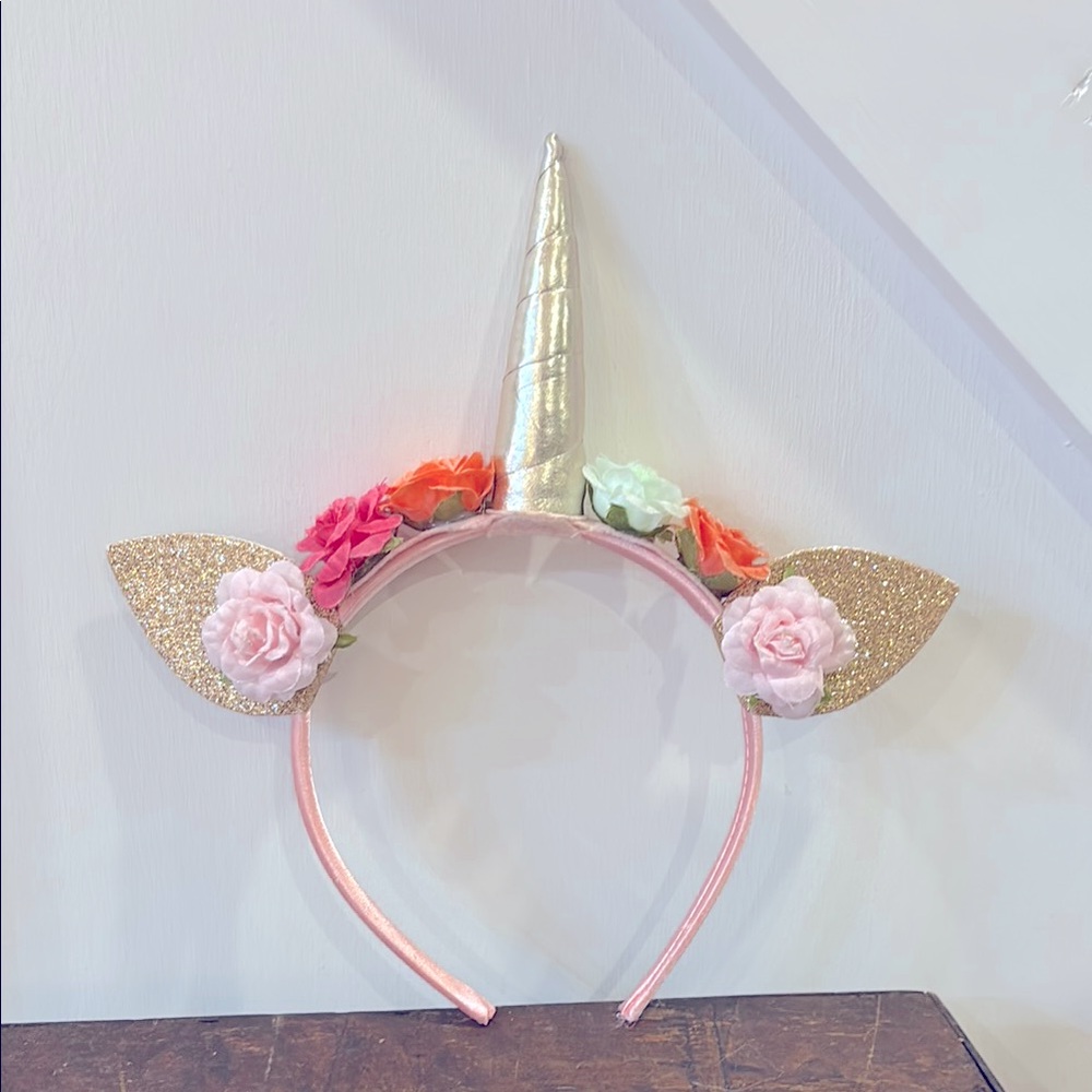 NWOT Sparkly Unicorn Floral Gold & Pink Girls Headband